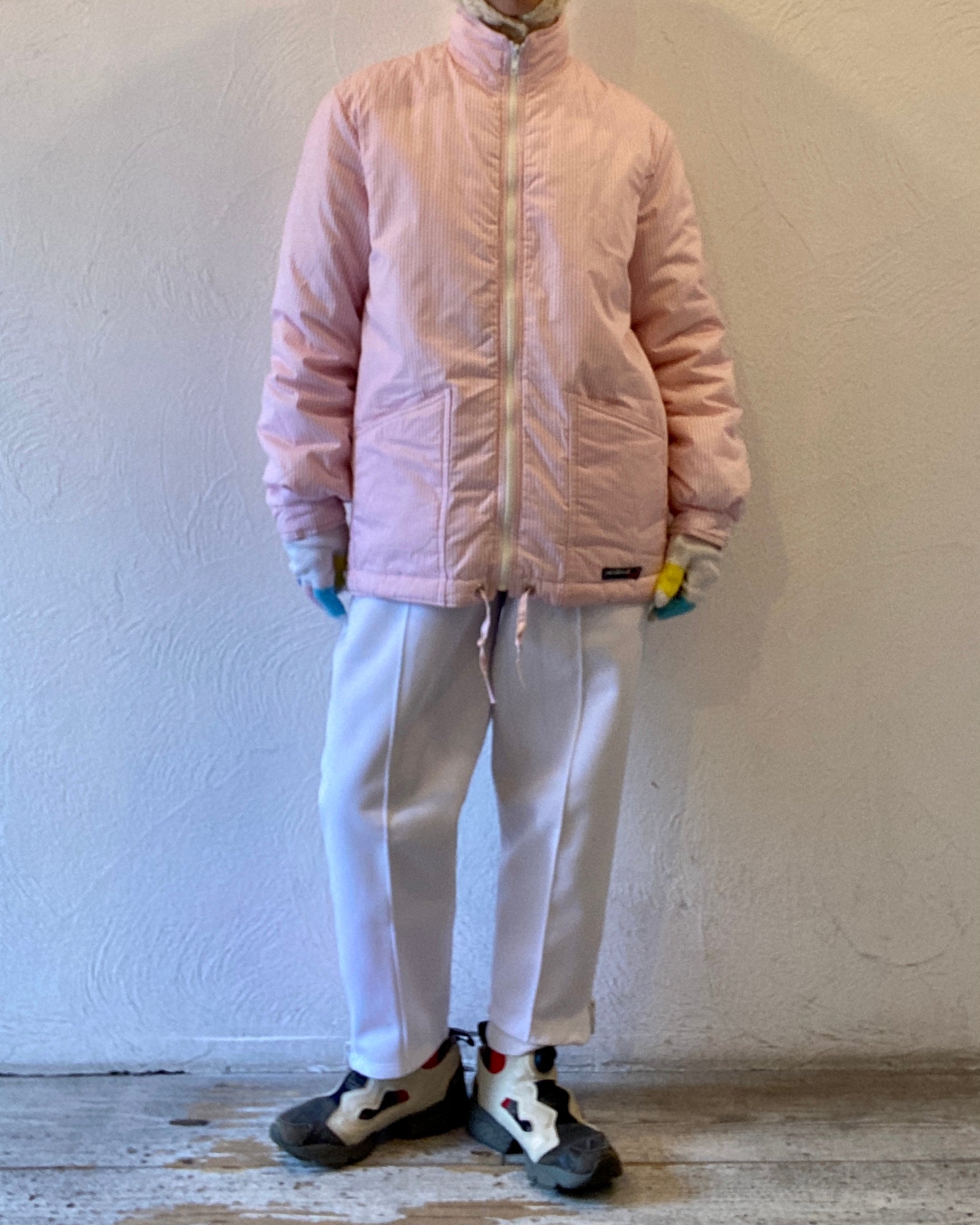 pink stripe padding blouson