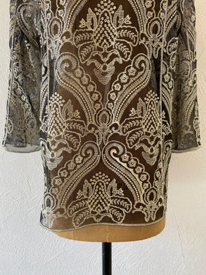 gold embroidery lace blouse