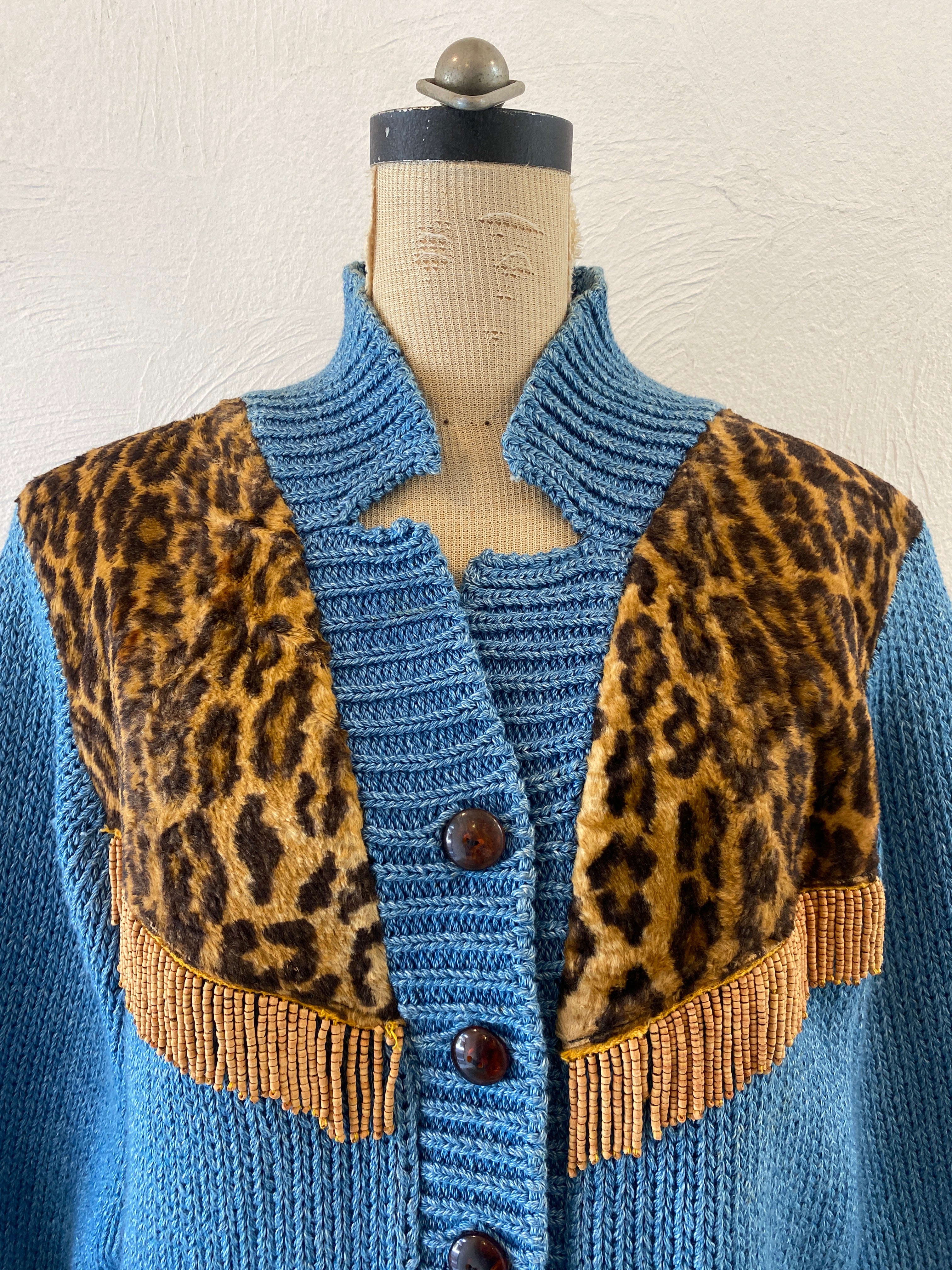 leopard fringe knit jacket