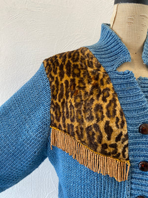 leopard fringe knit jacket