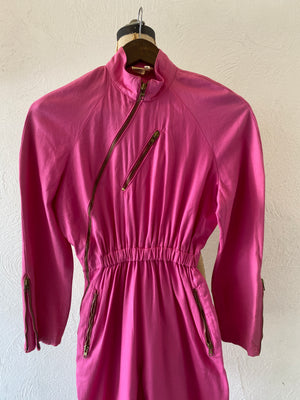 zip pink jump suit