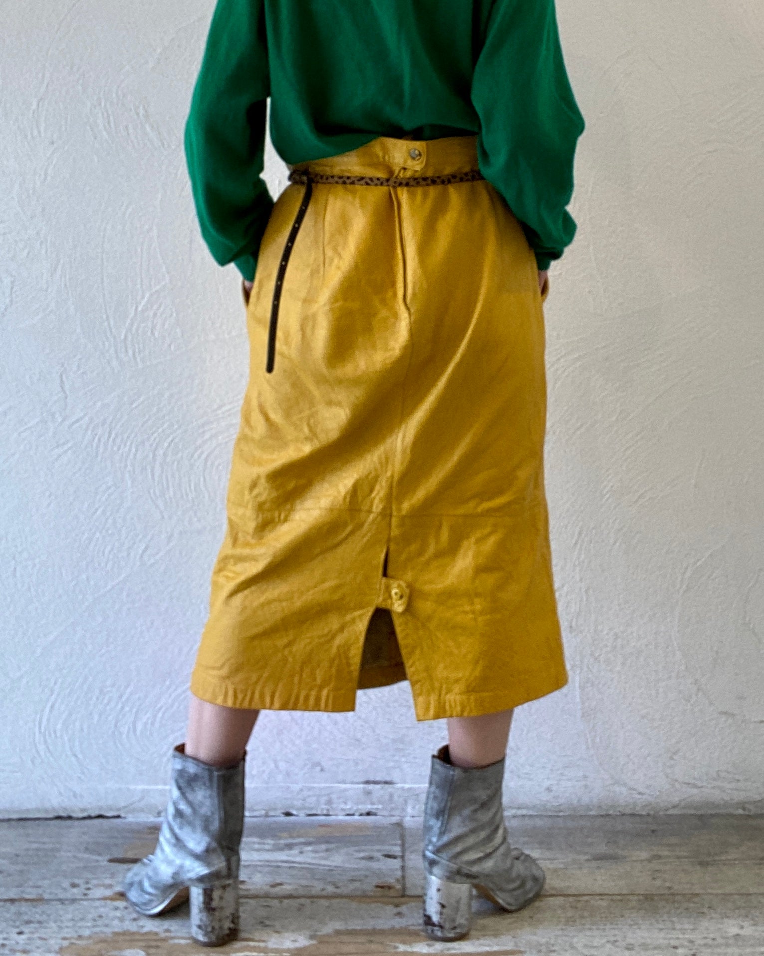 yellow leather skirt