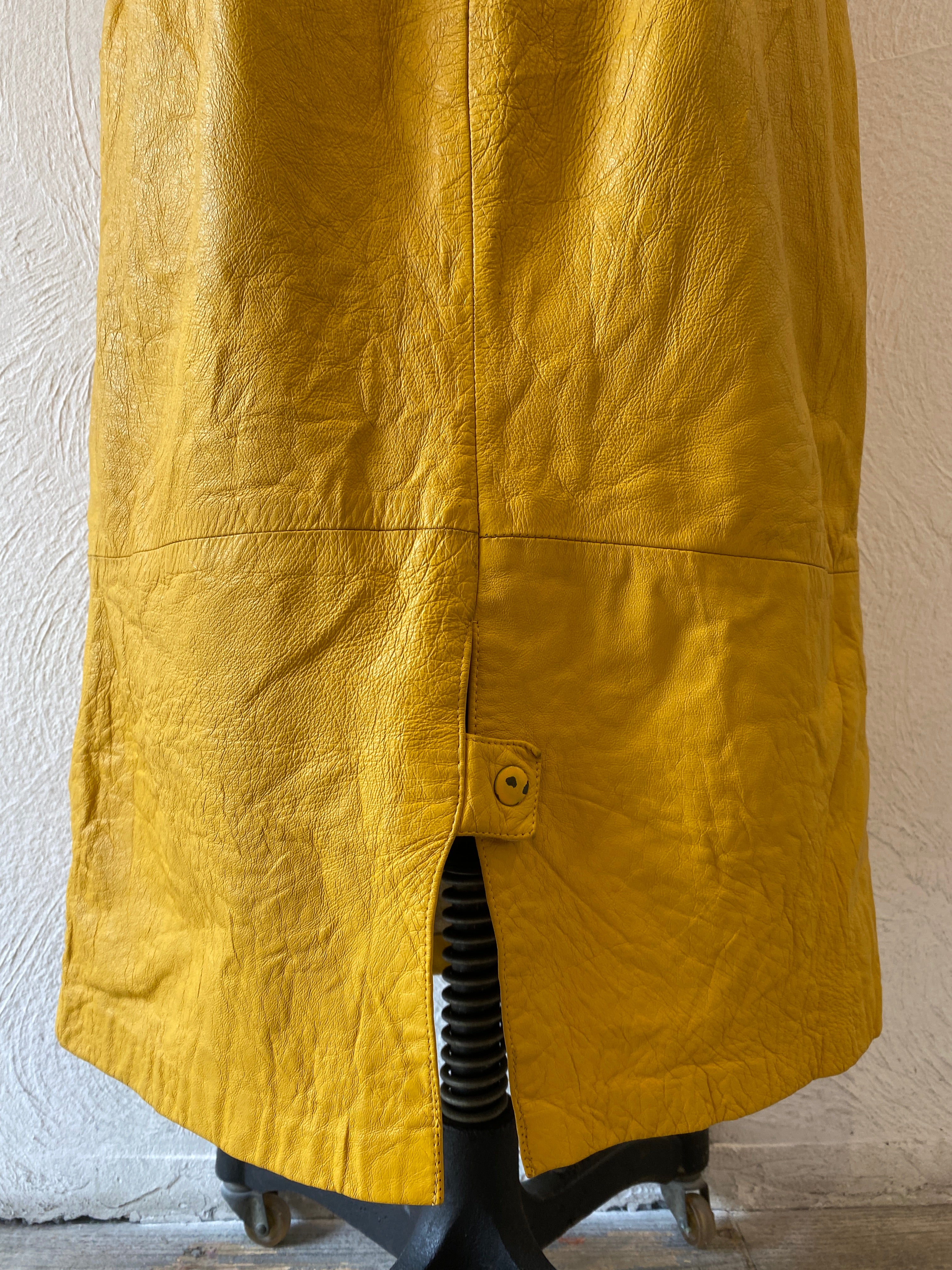 yellow leather skirt