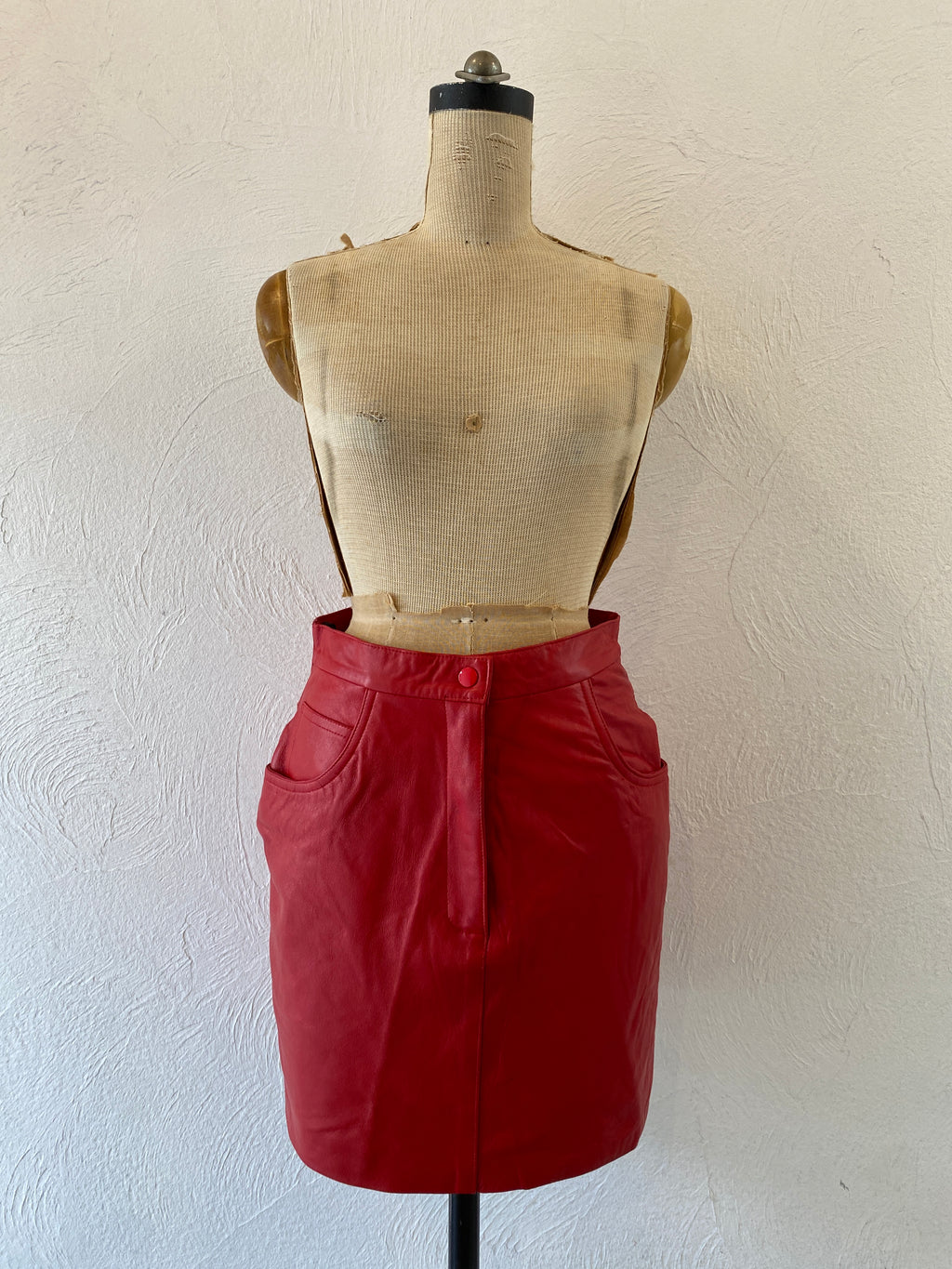 red leather skirt