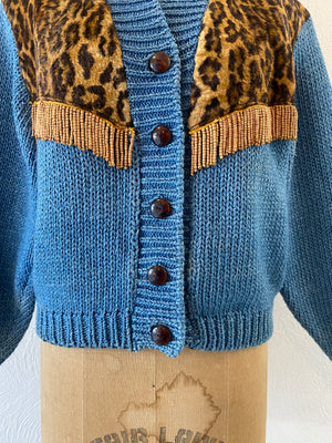 leopard fringe knit jacket