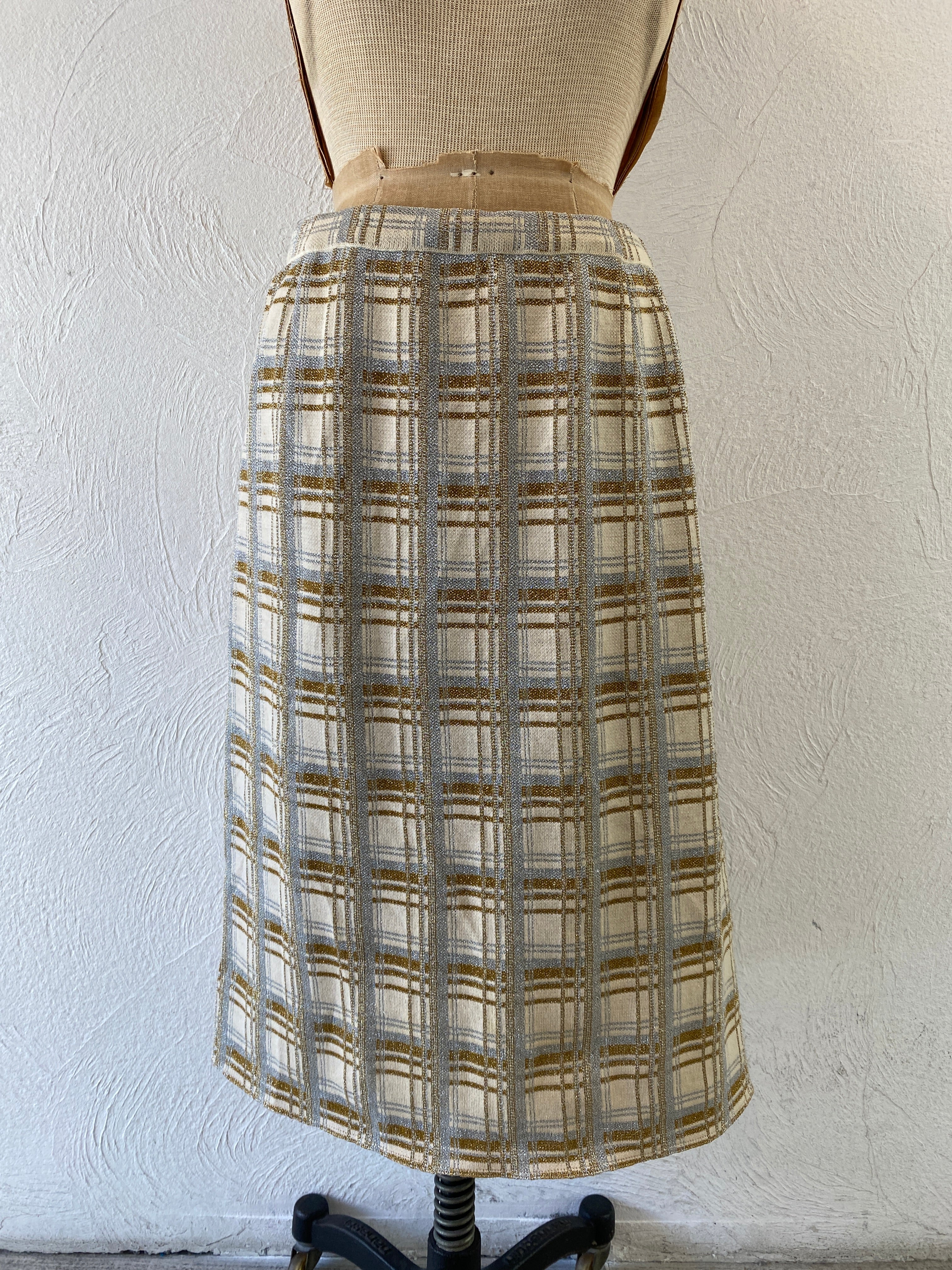 gold silver check skirt