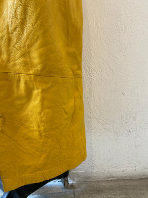 yellow leather skirt