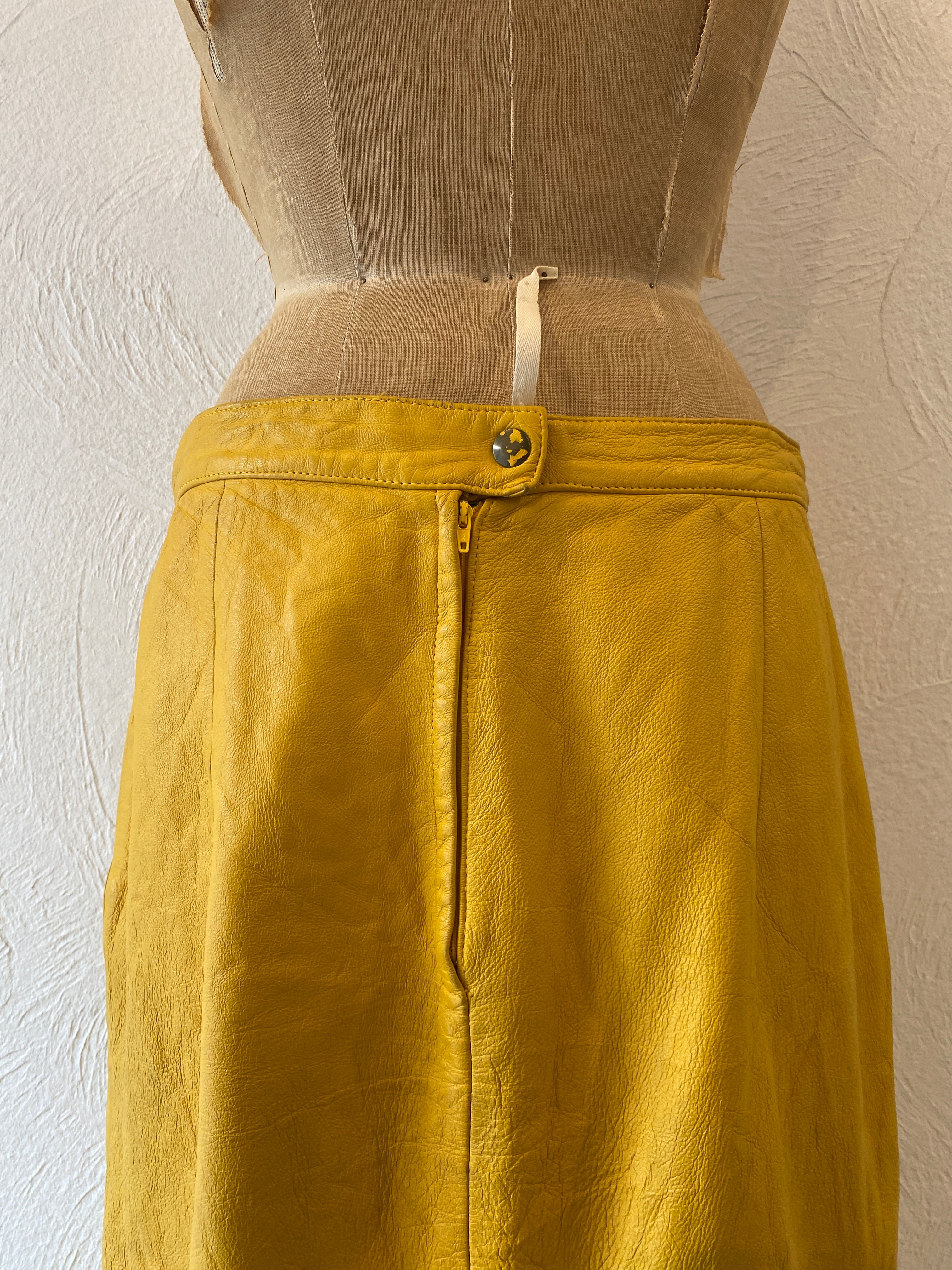 yellow leather skirt