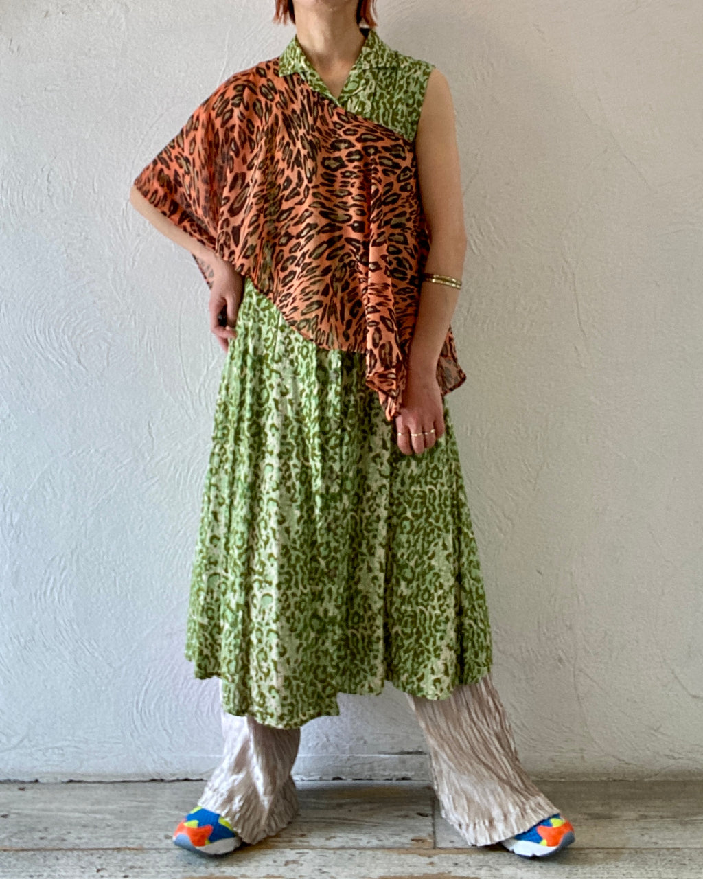 through leopard short blouse