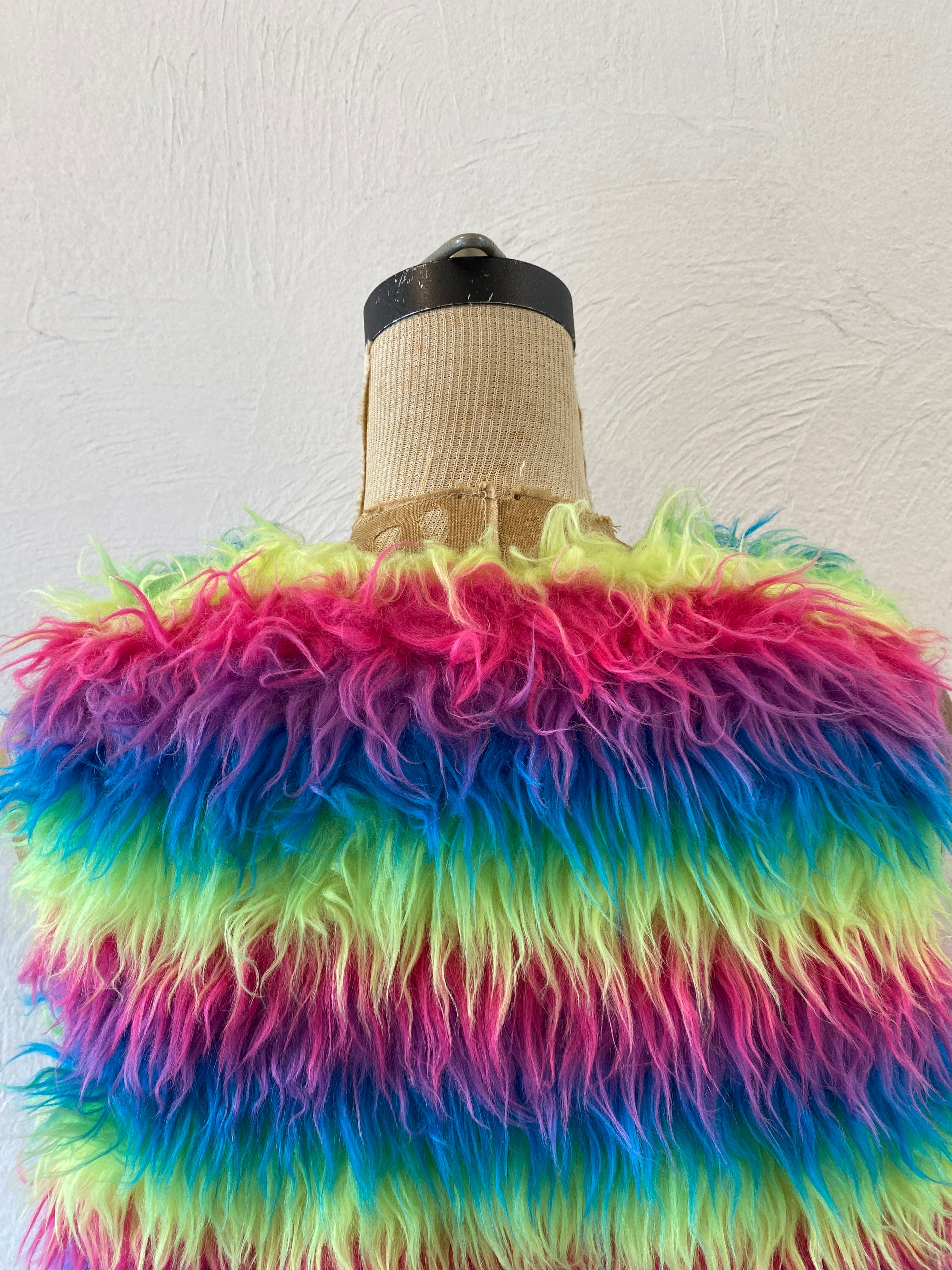 rainbow fur vest