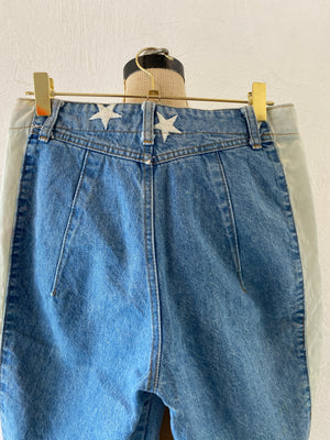star embroidery denim pants