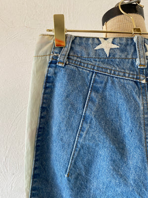 star embroidery denim pants