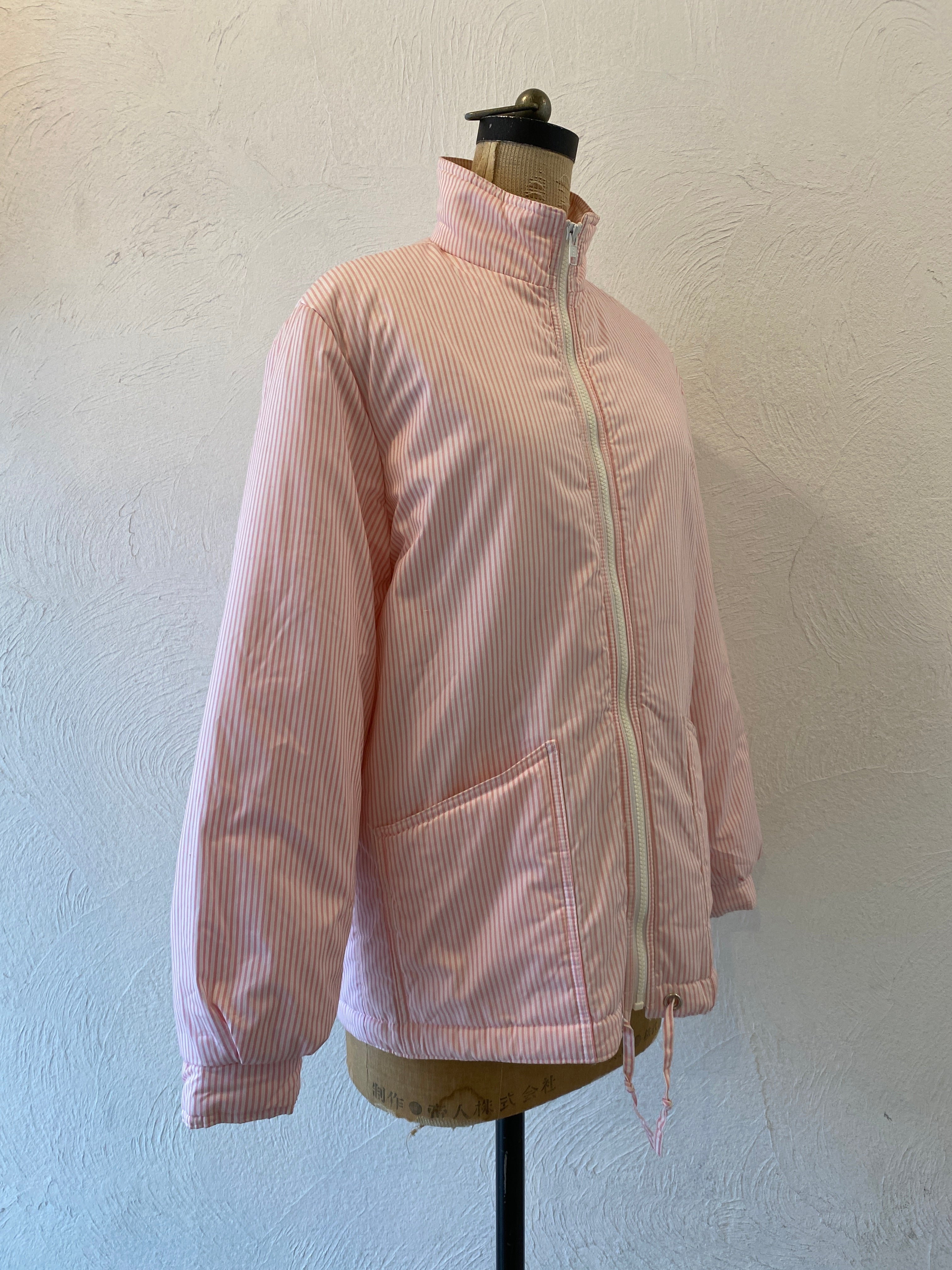 pink stripe padding blouson