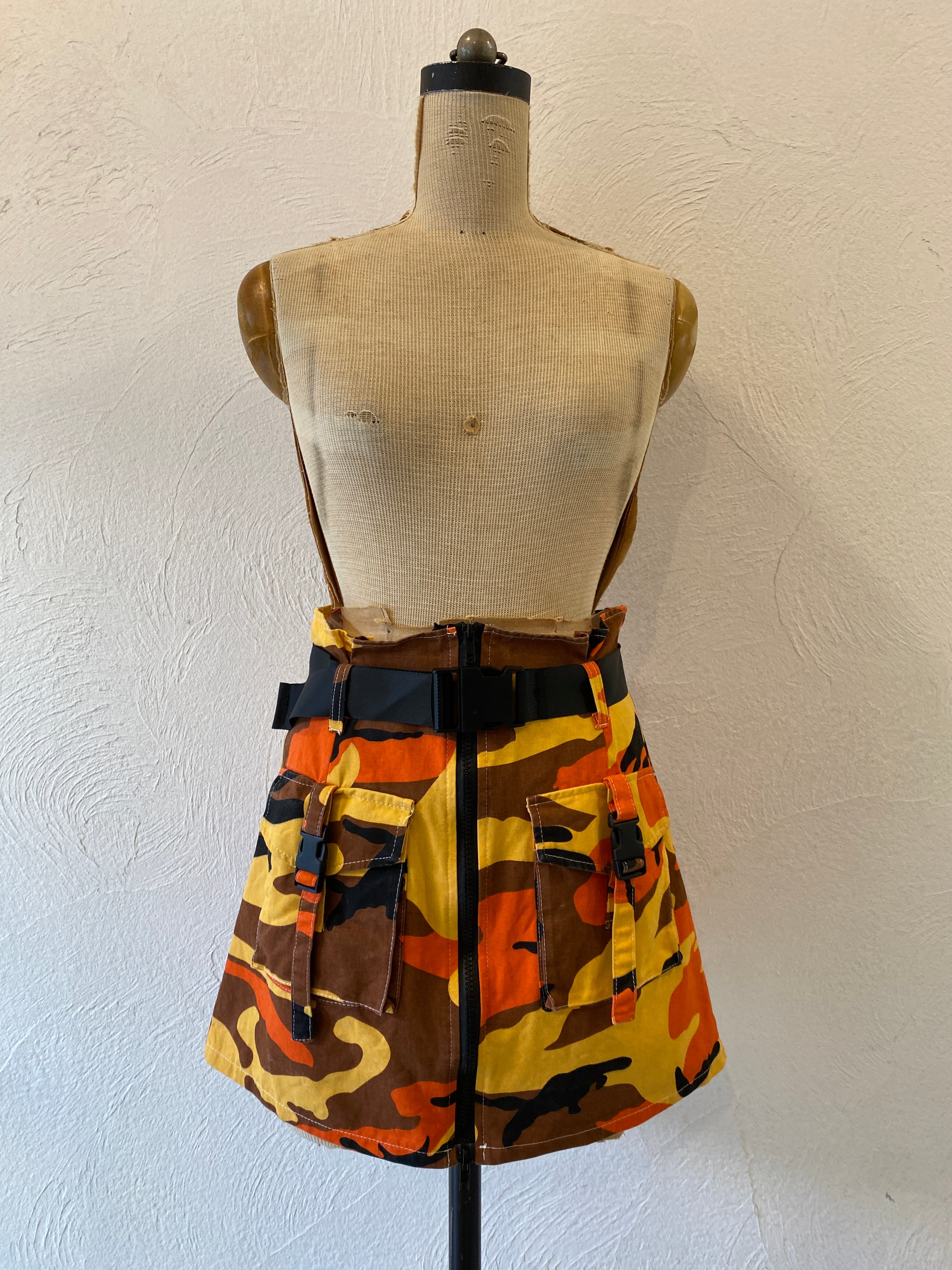 orange camouflage skirt