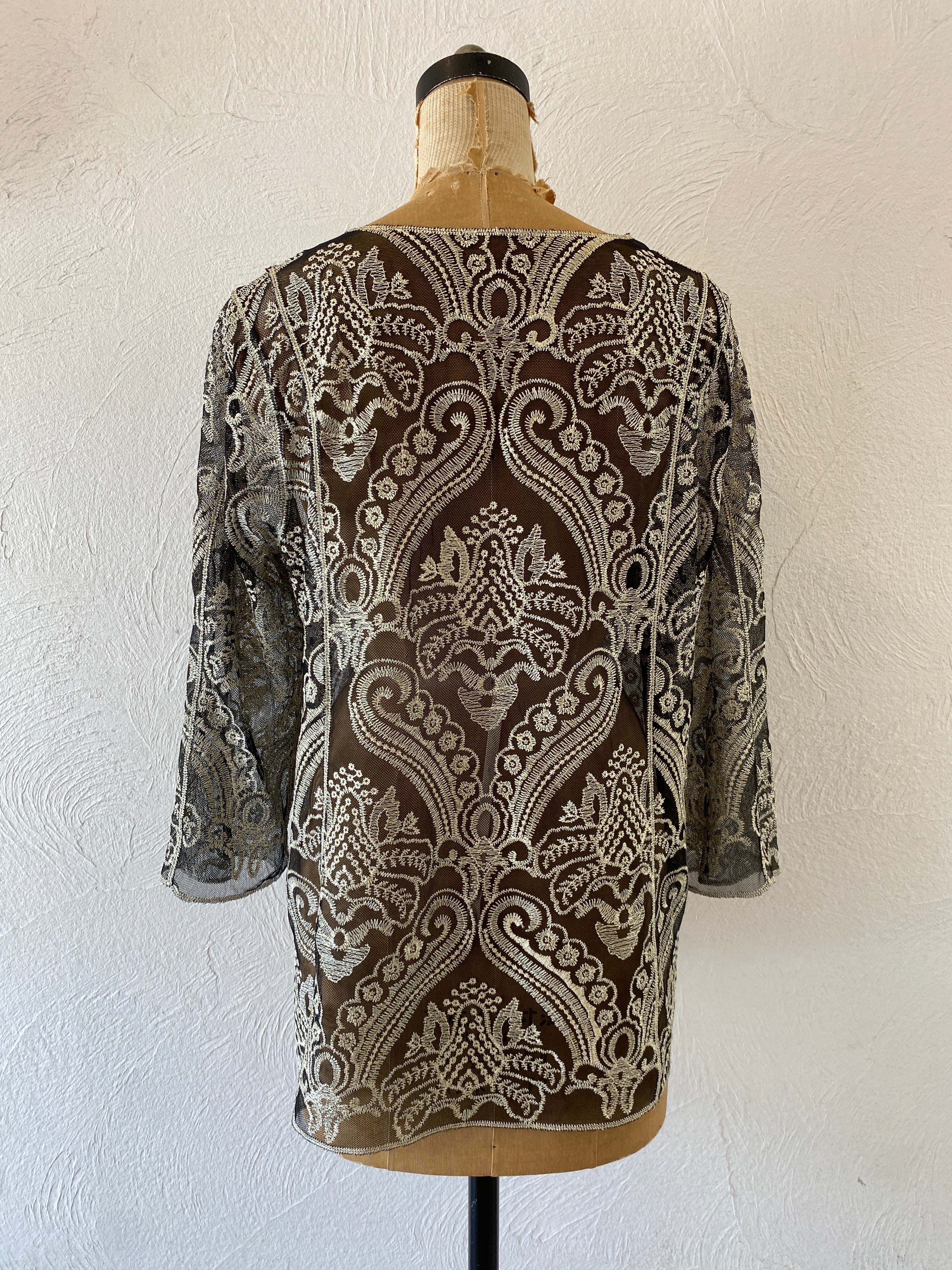 gold embroidery lace blouse