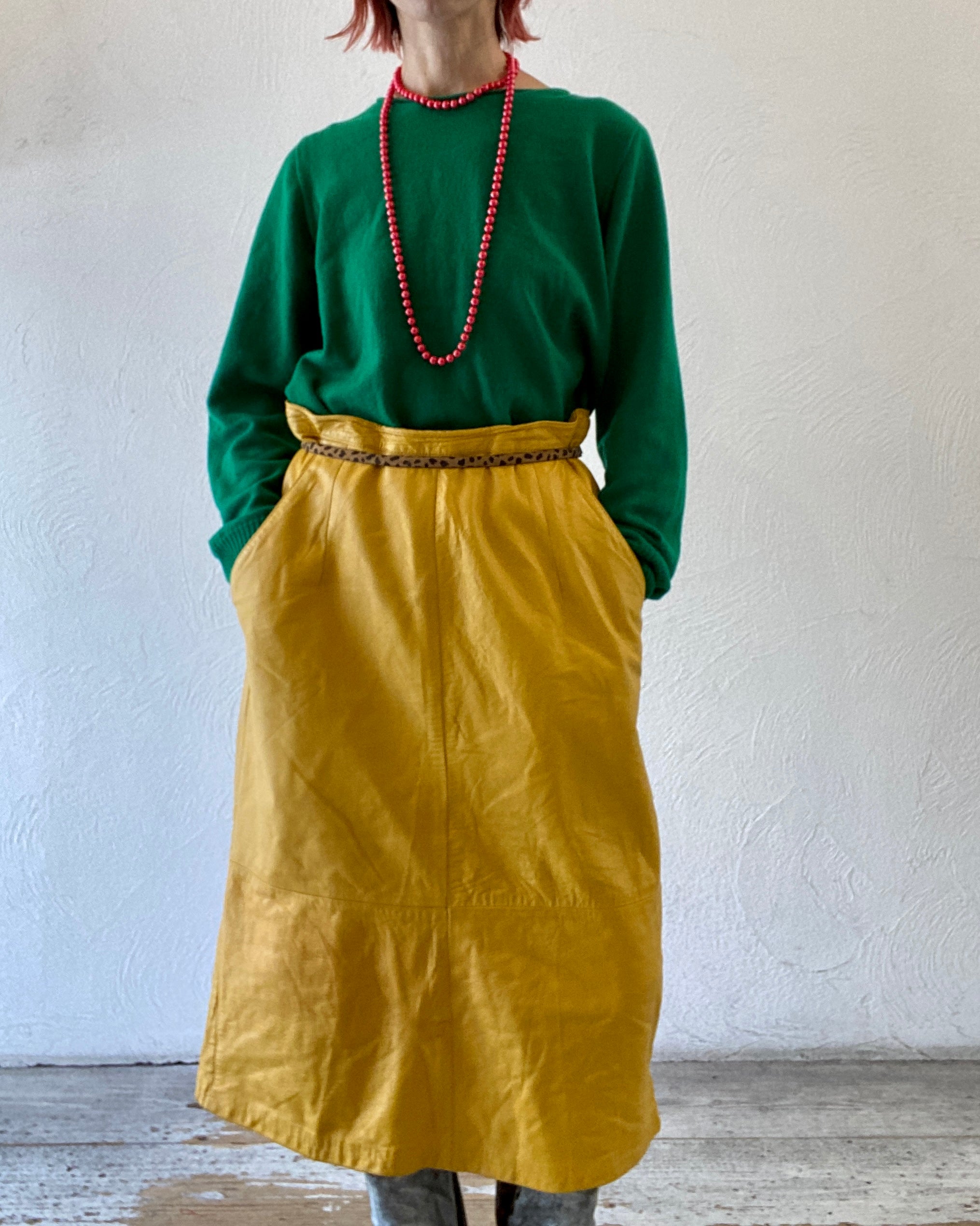 yellow leather skirt