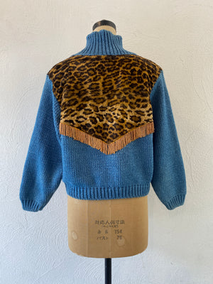 leopard fringe knit jacket