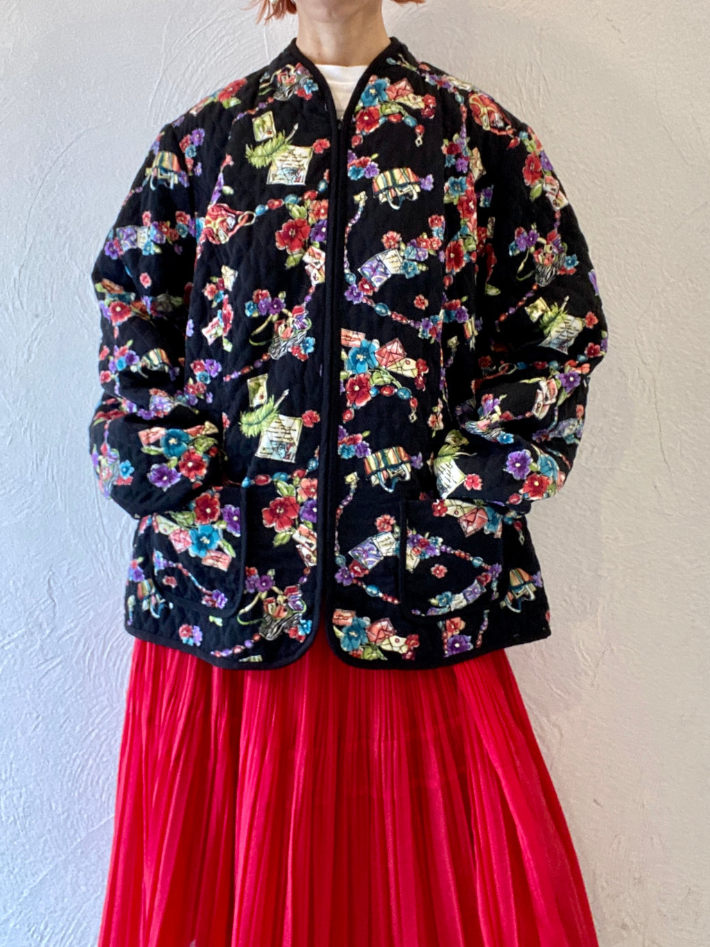 letter&flower quilt blouson