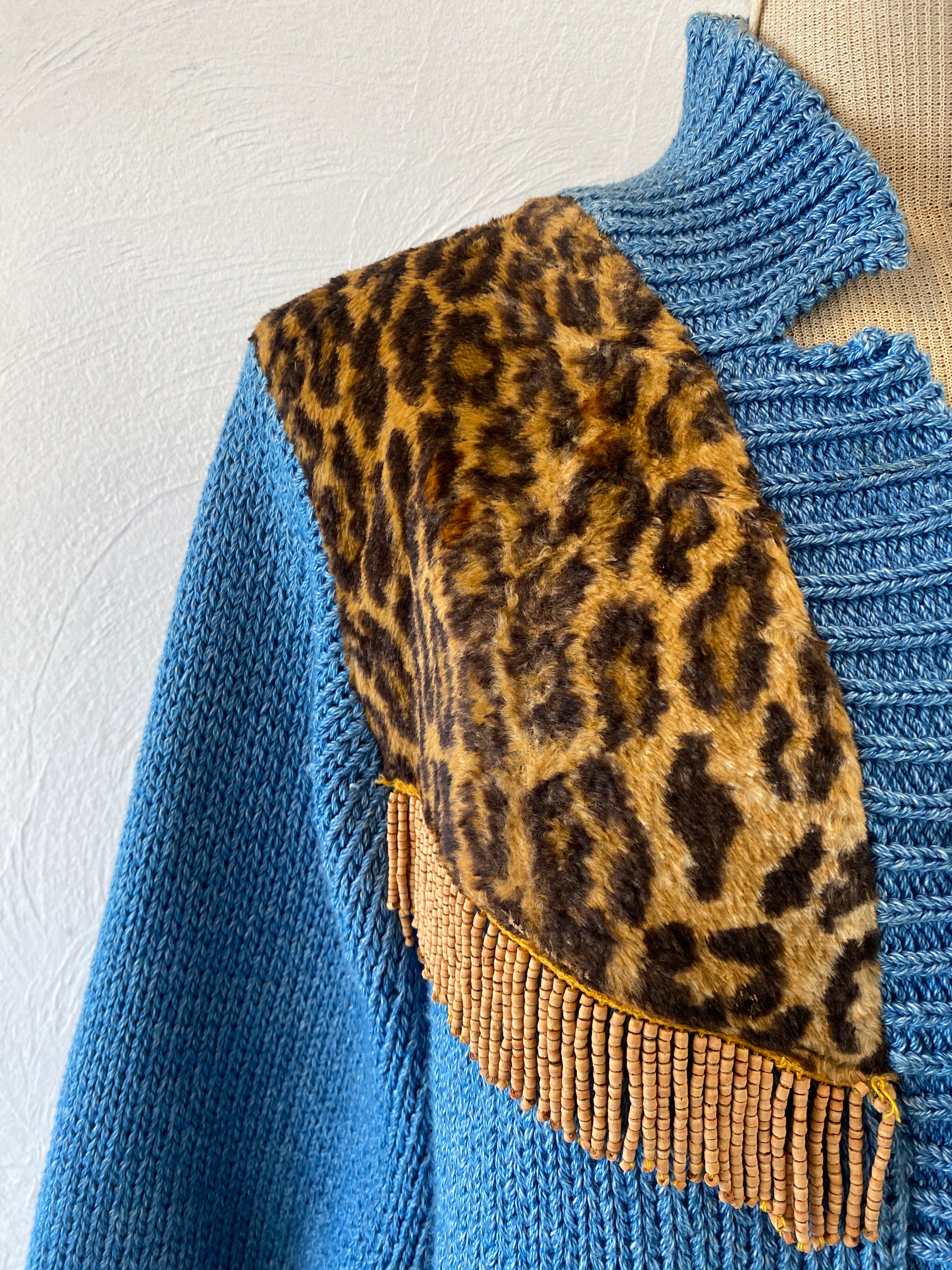 leopard fringe knit jacket