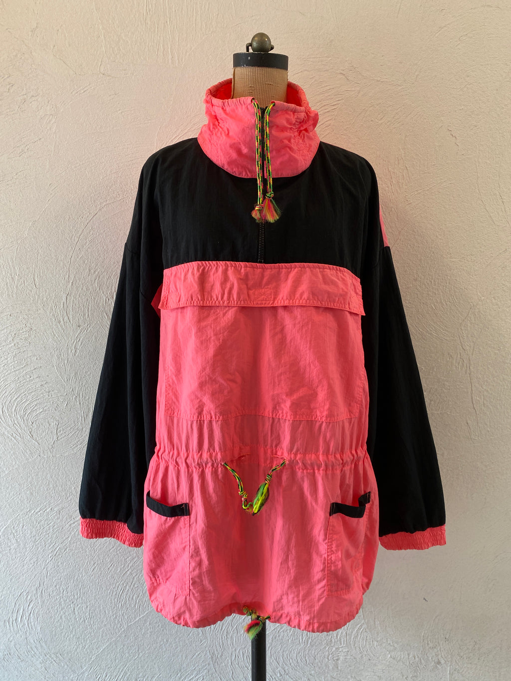 neon pink nylon hoodie