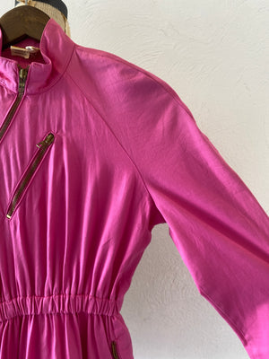 zip pink jump suit