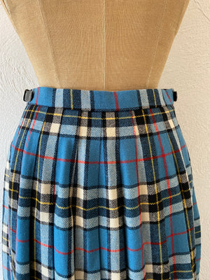 blue check wrap skirt
