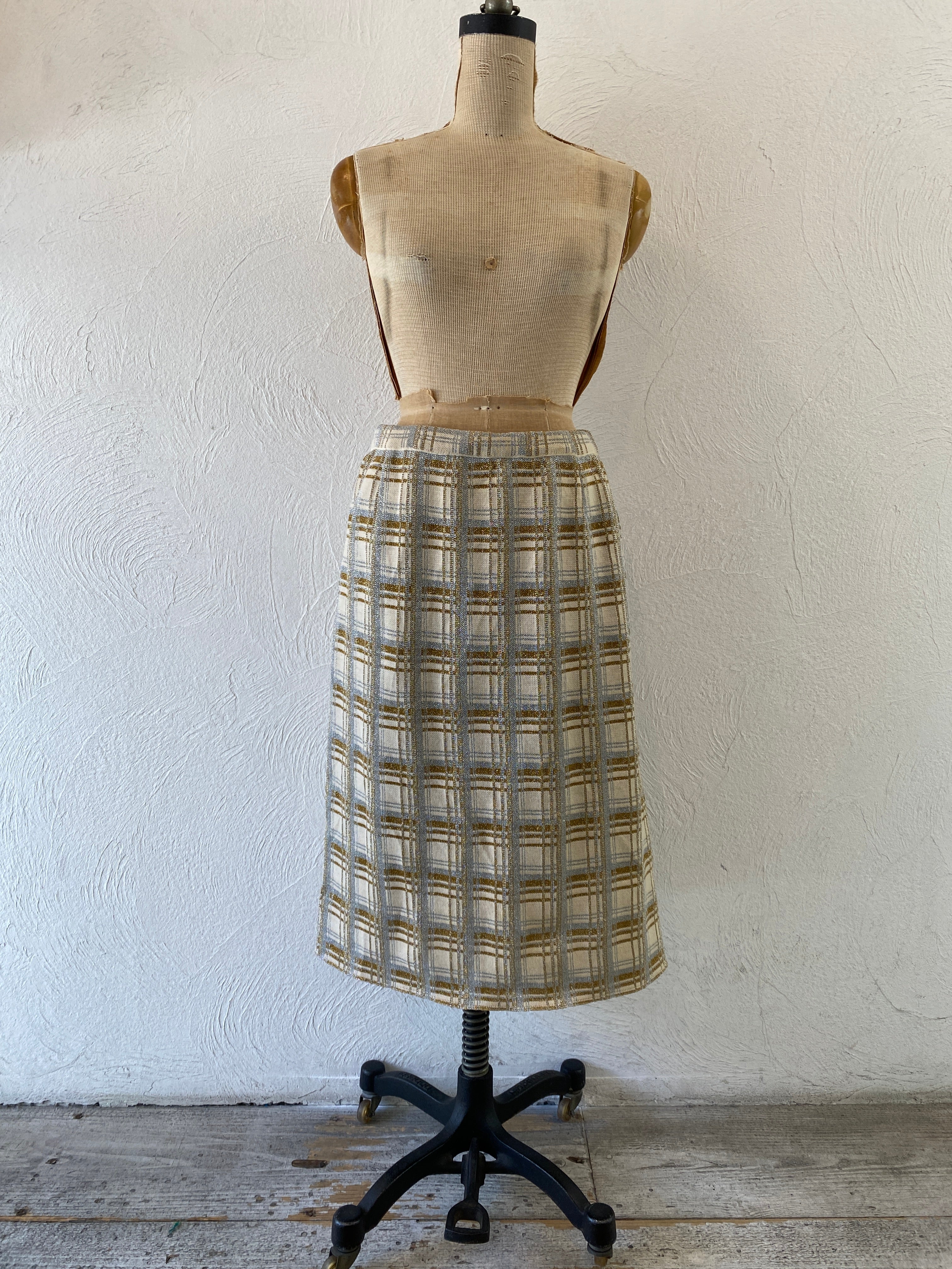 gold silver check skirt