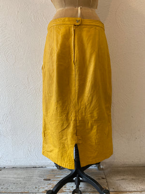 yellow leather skirt