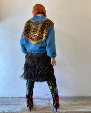 leopard fringe knit jacket