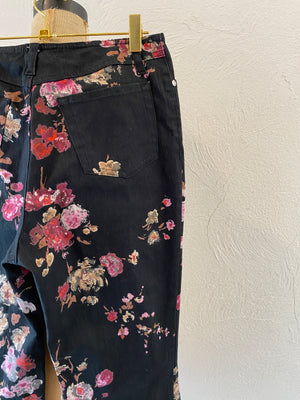 flower black denim pants