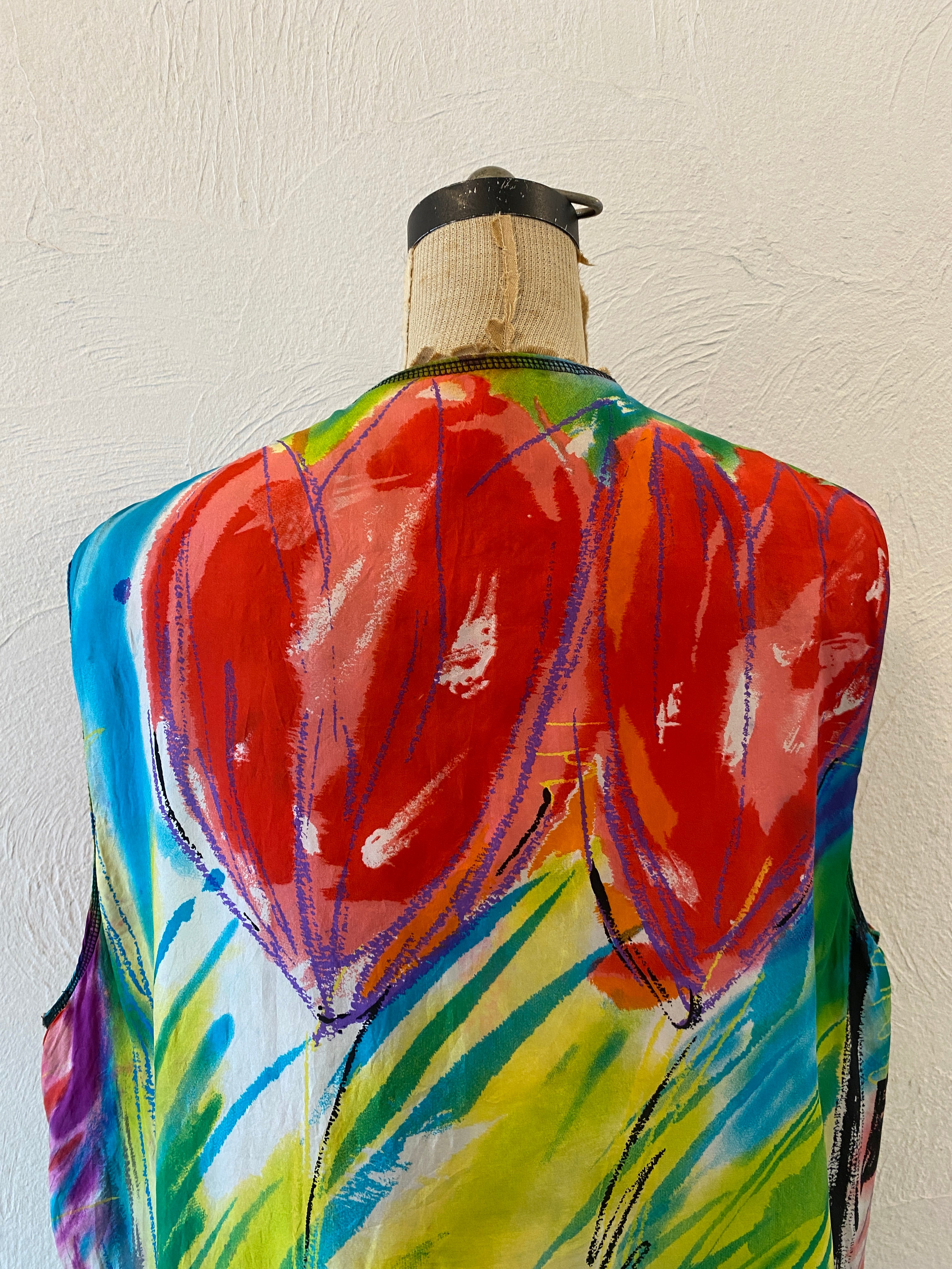 drawing print quilt vest