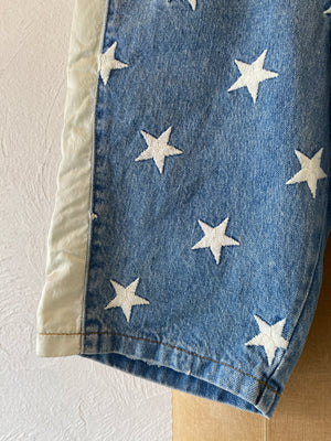 star embroidery denim pants