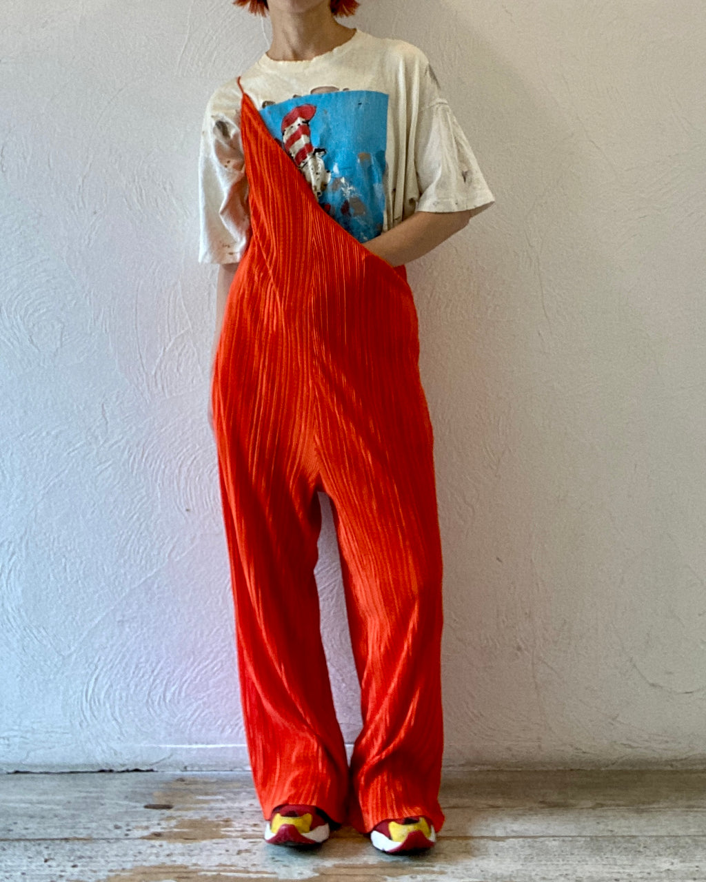 orange pleats all-in-one