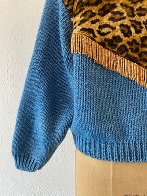 leopard fringe knit jacket