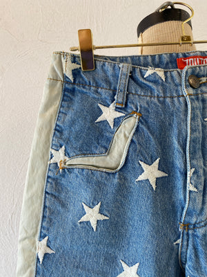 star embroidery denim pants
