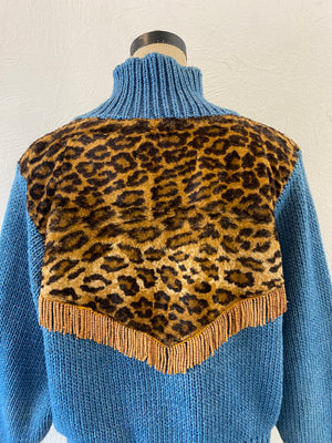 leopard fringe knit jacket