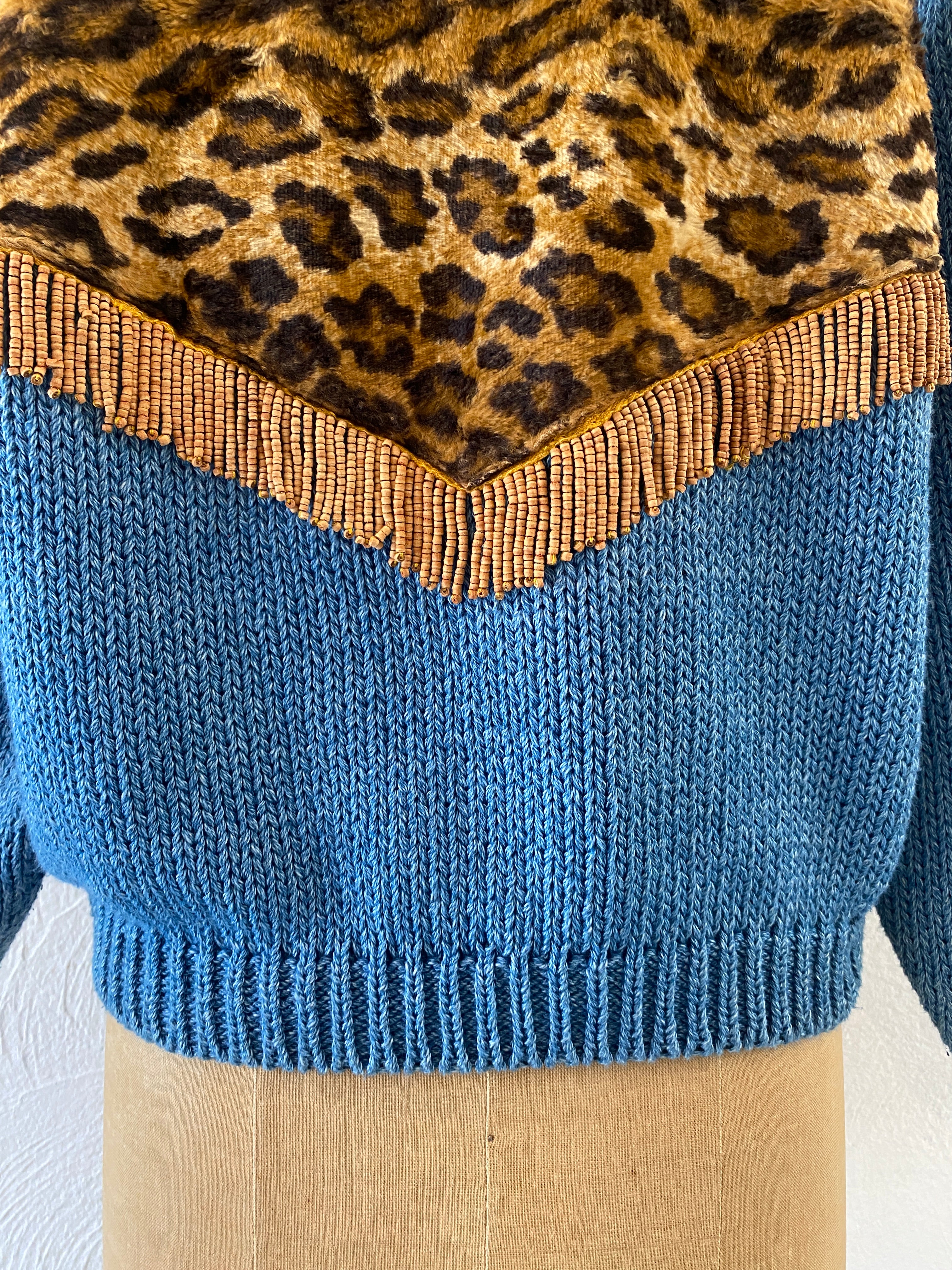 leopard fringe knit jacket