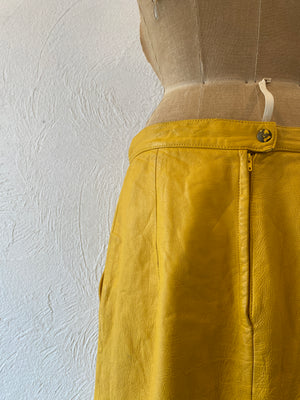 yellow leather skirt