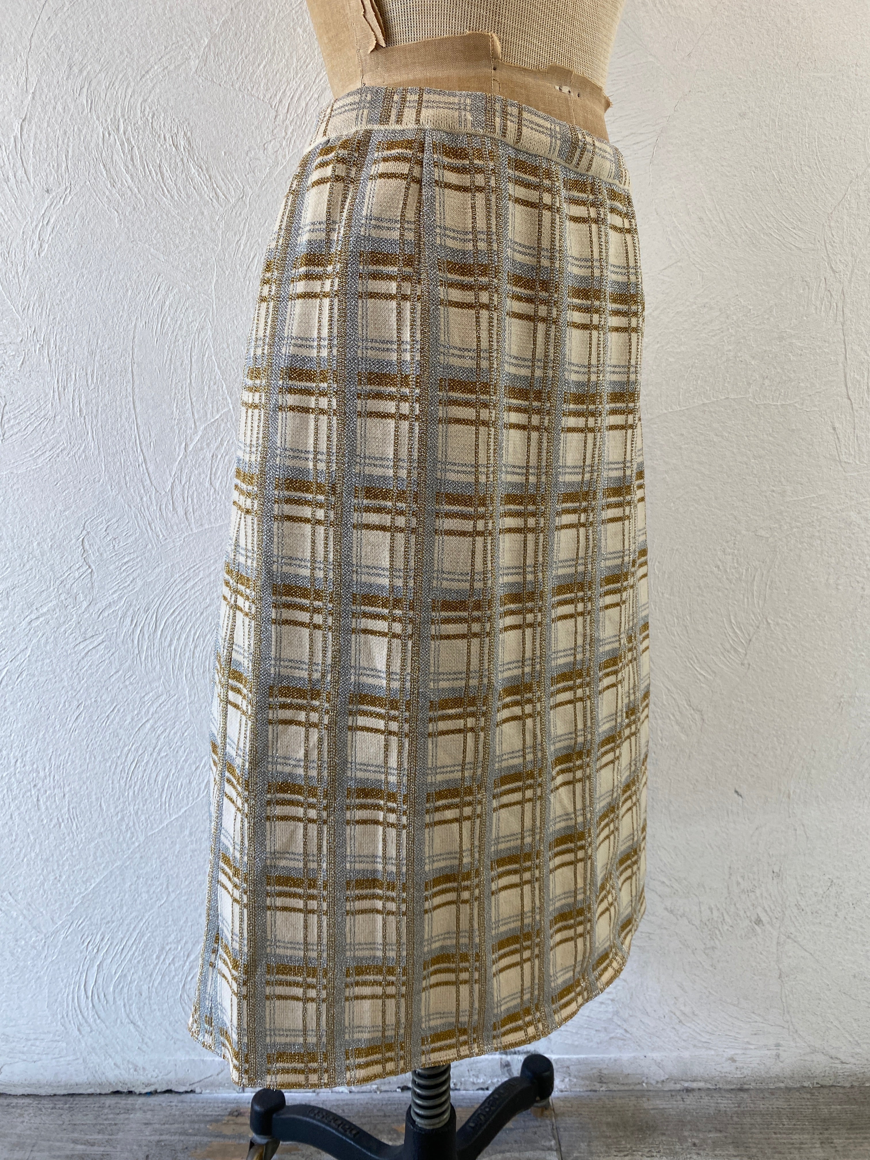 gold silver check skirt