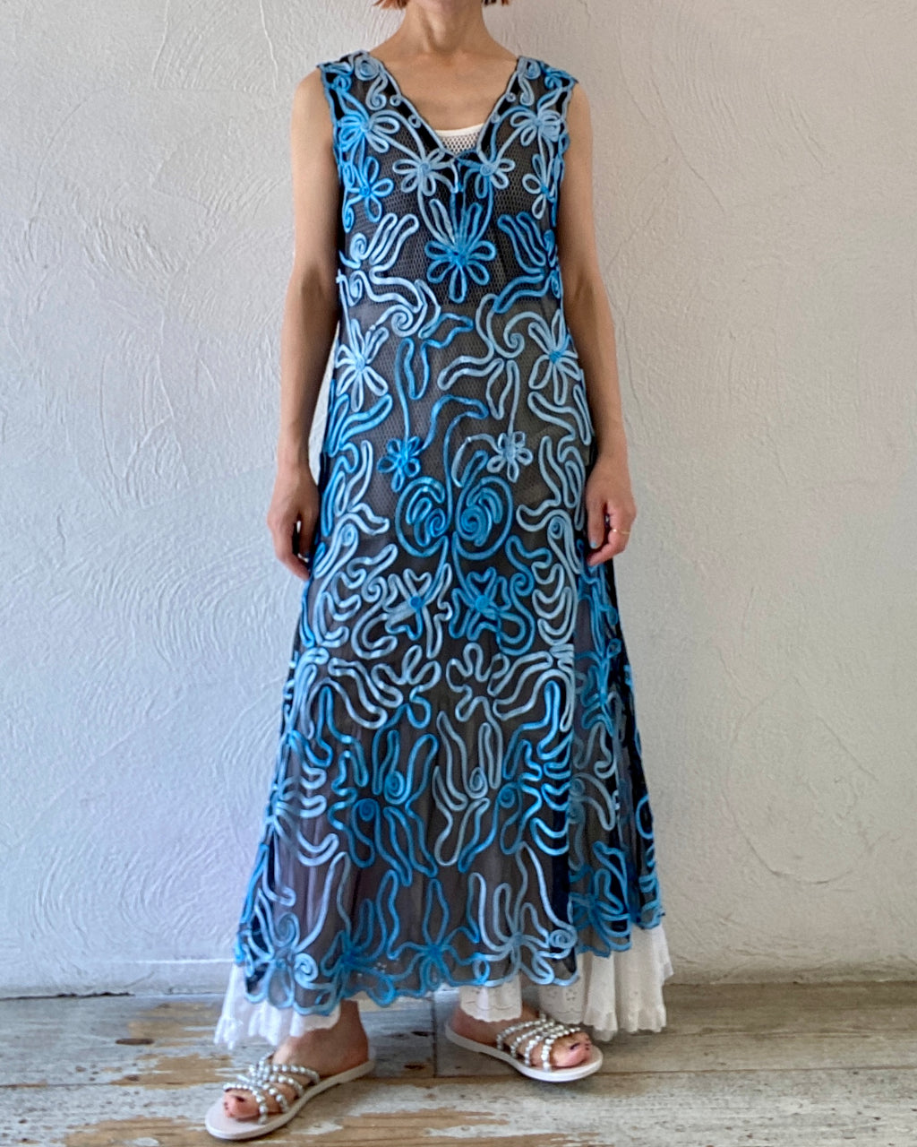tape embroidery mesh dress