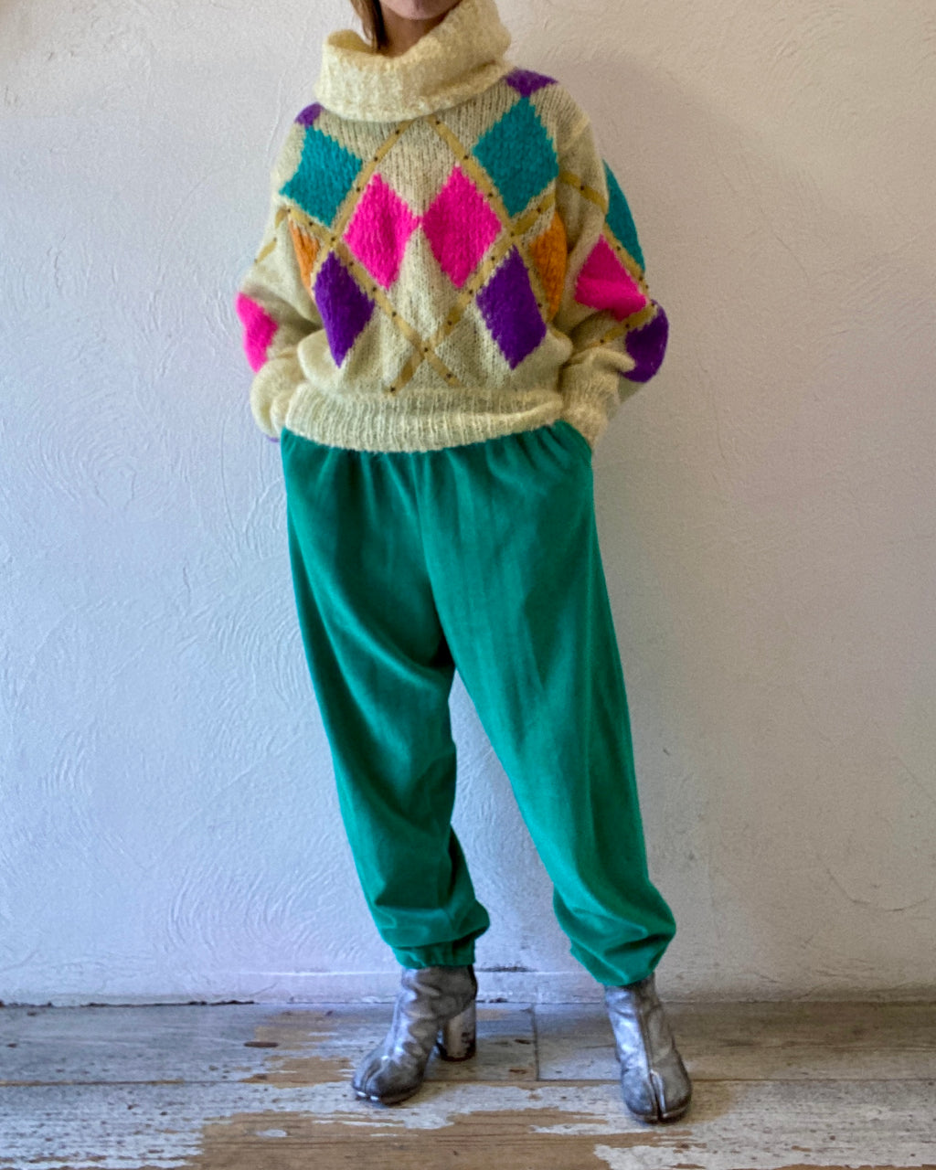 leather&studs mohair knit