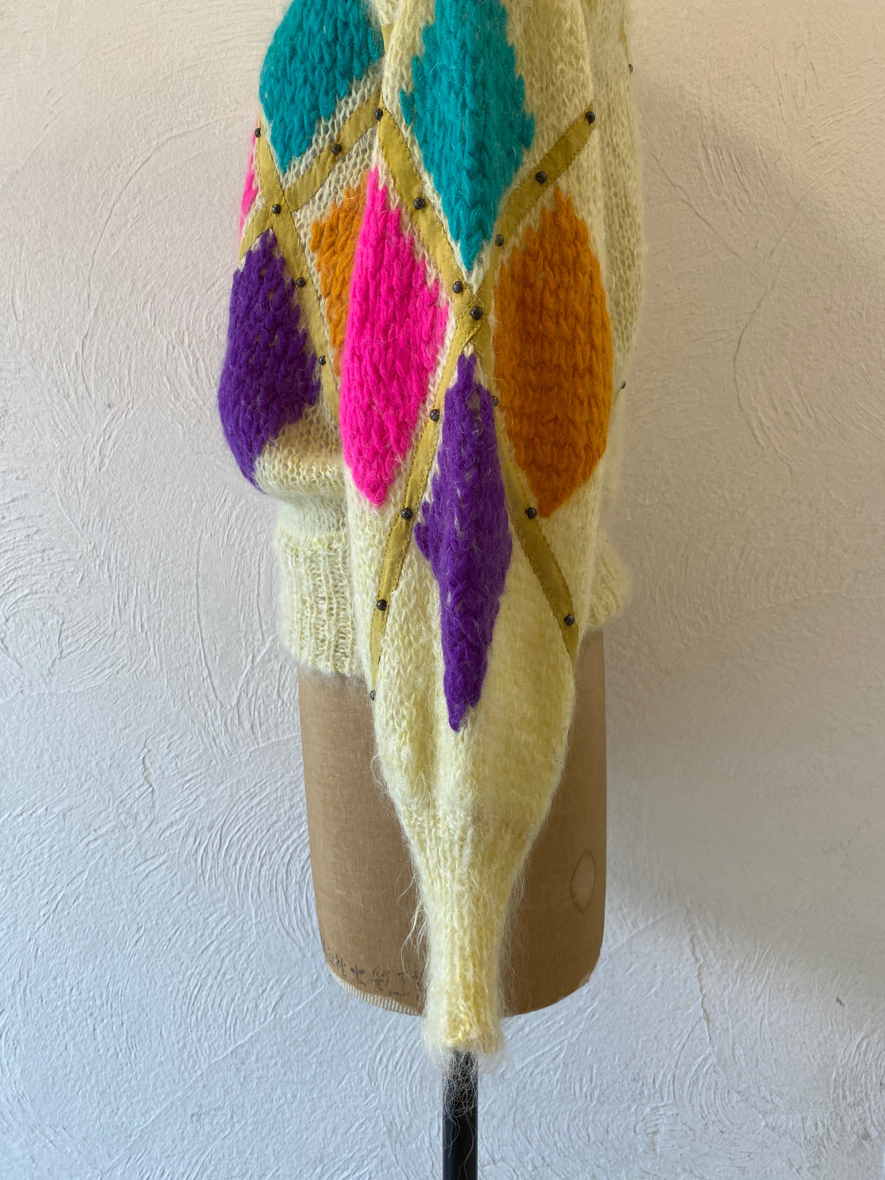 leather&studs mohair knit