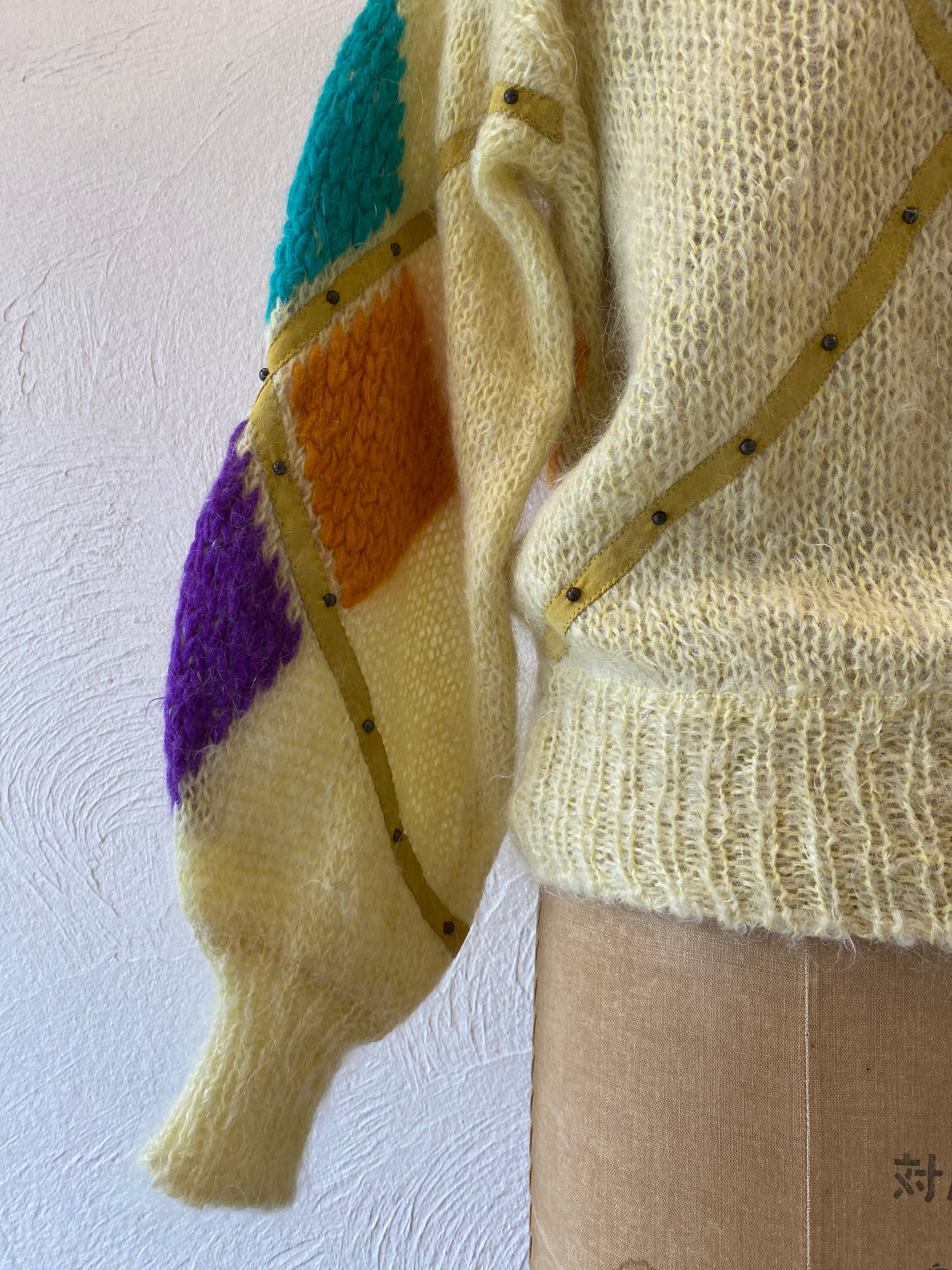 leather&studs mohair knit