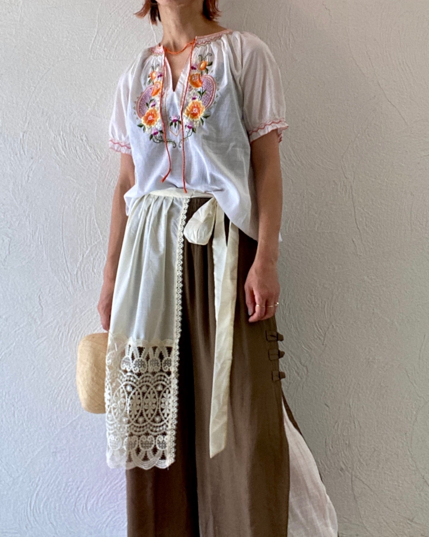 orange embroidery blouse
