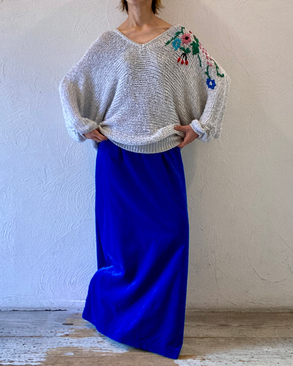 deep blue velour skirt