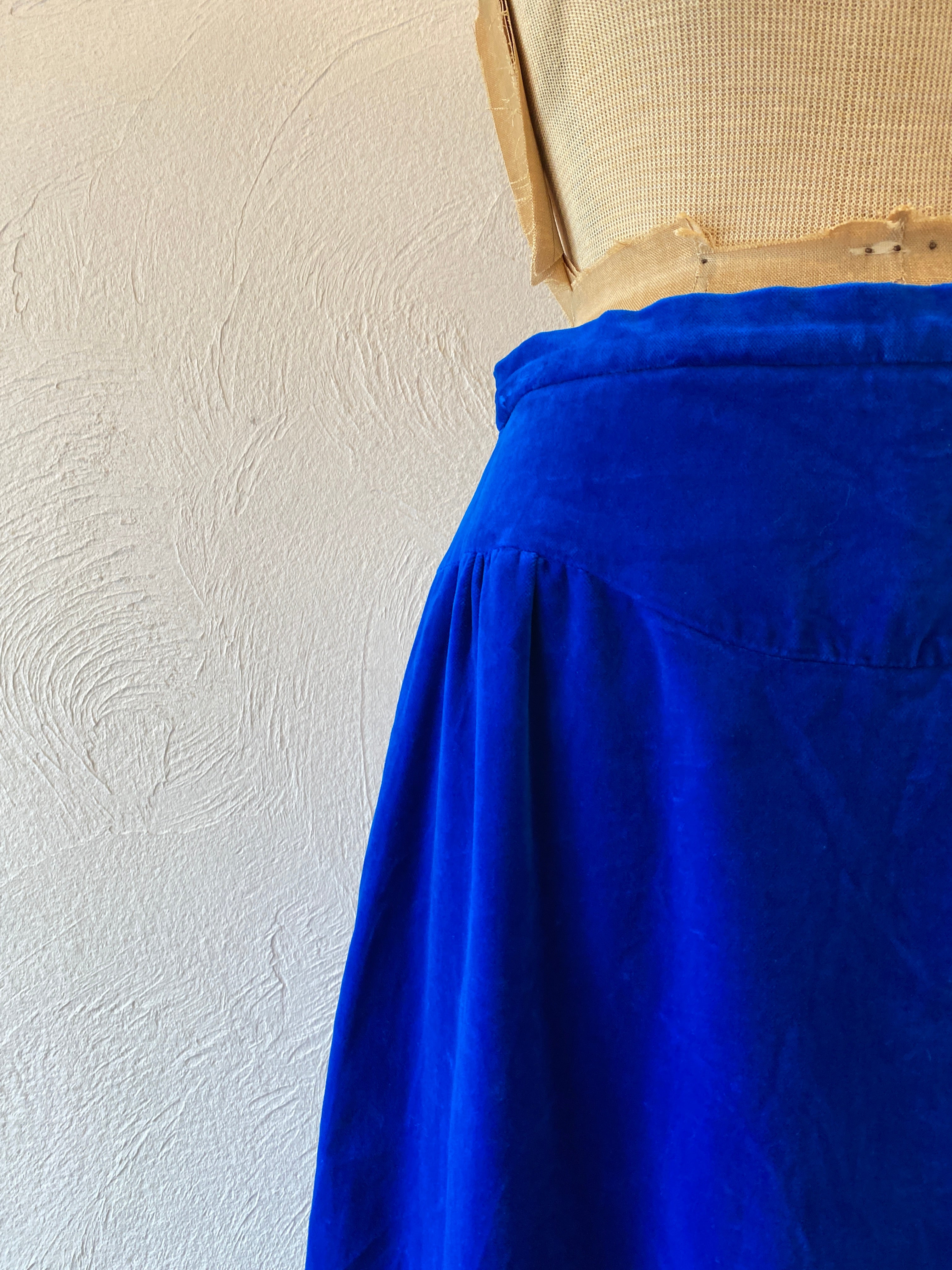 deep blue velour skirt