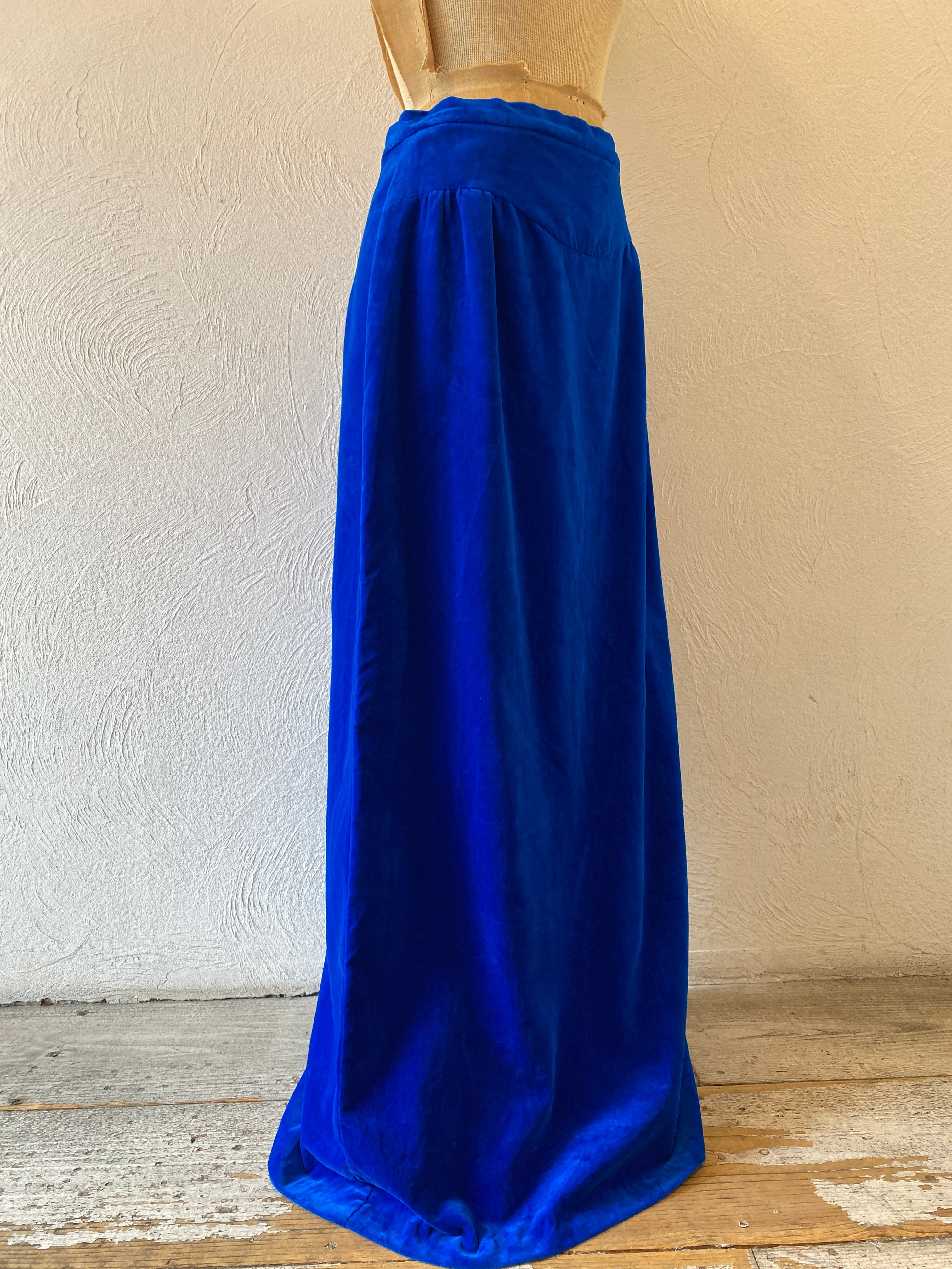 deep blue velour skirt