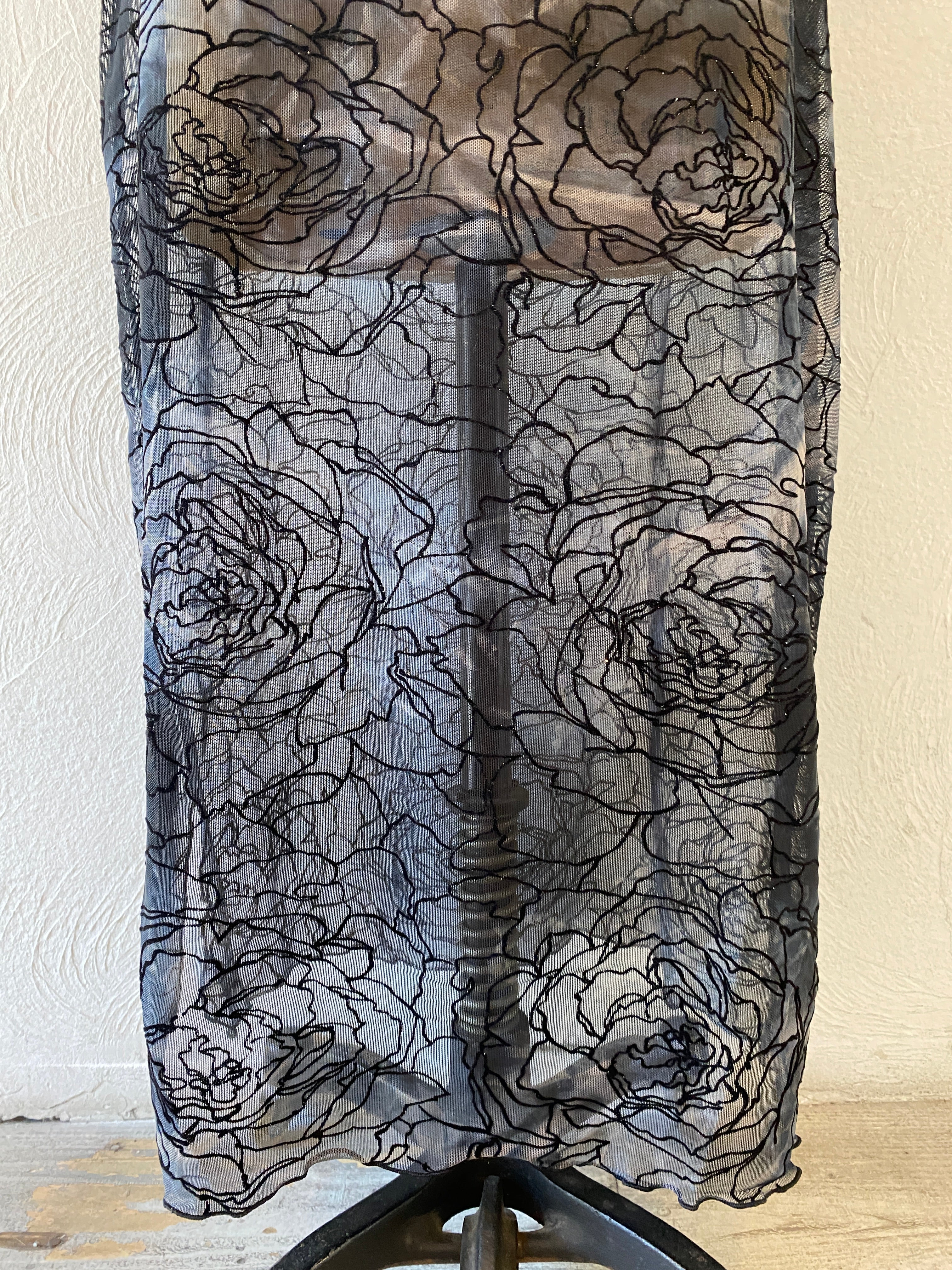 flocked flower mesh skirt