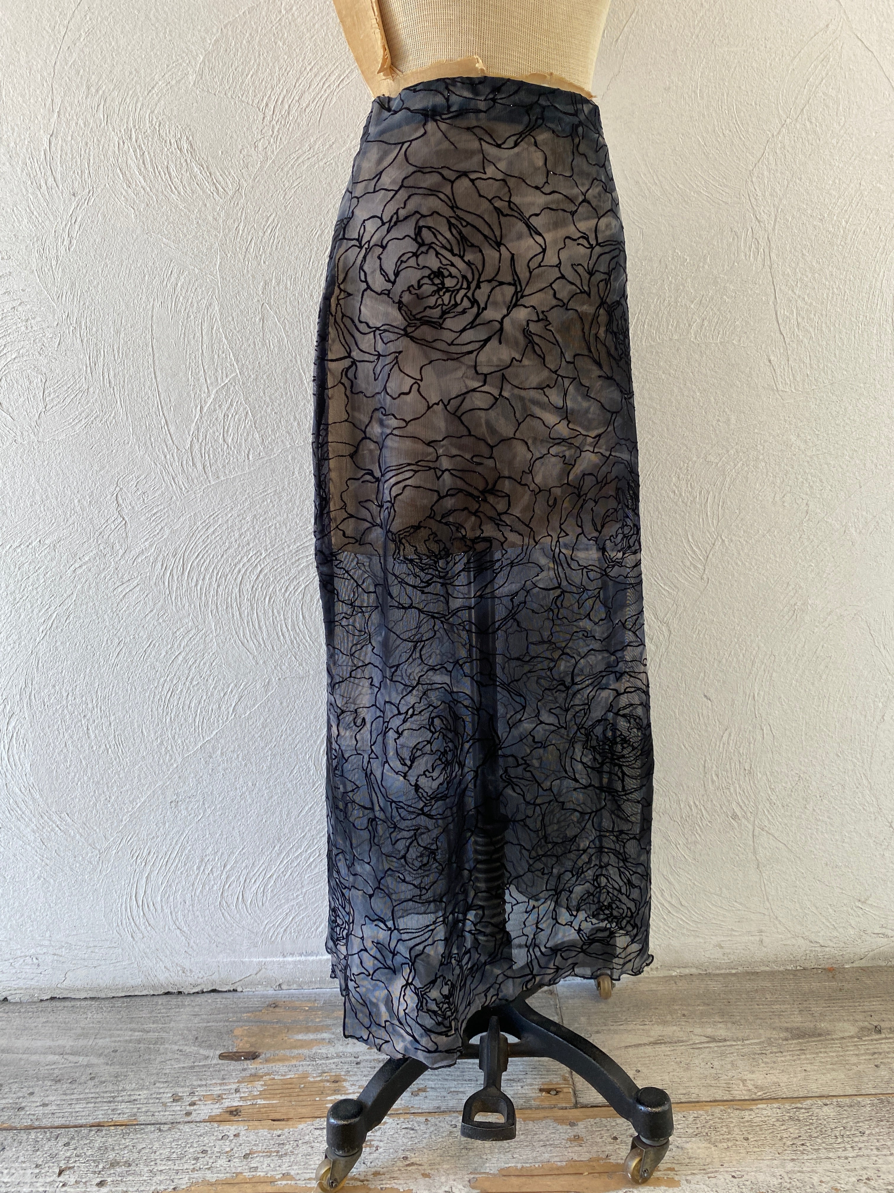 flocked flower mesh skirt