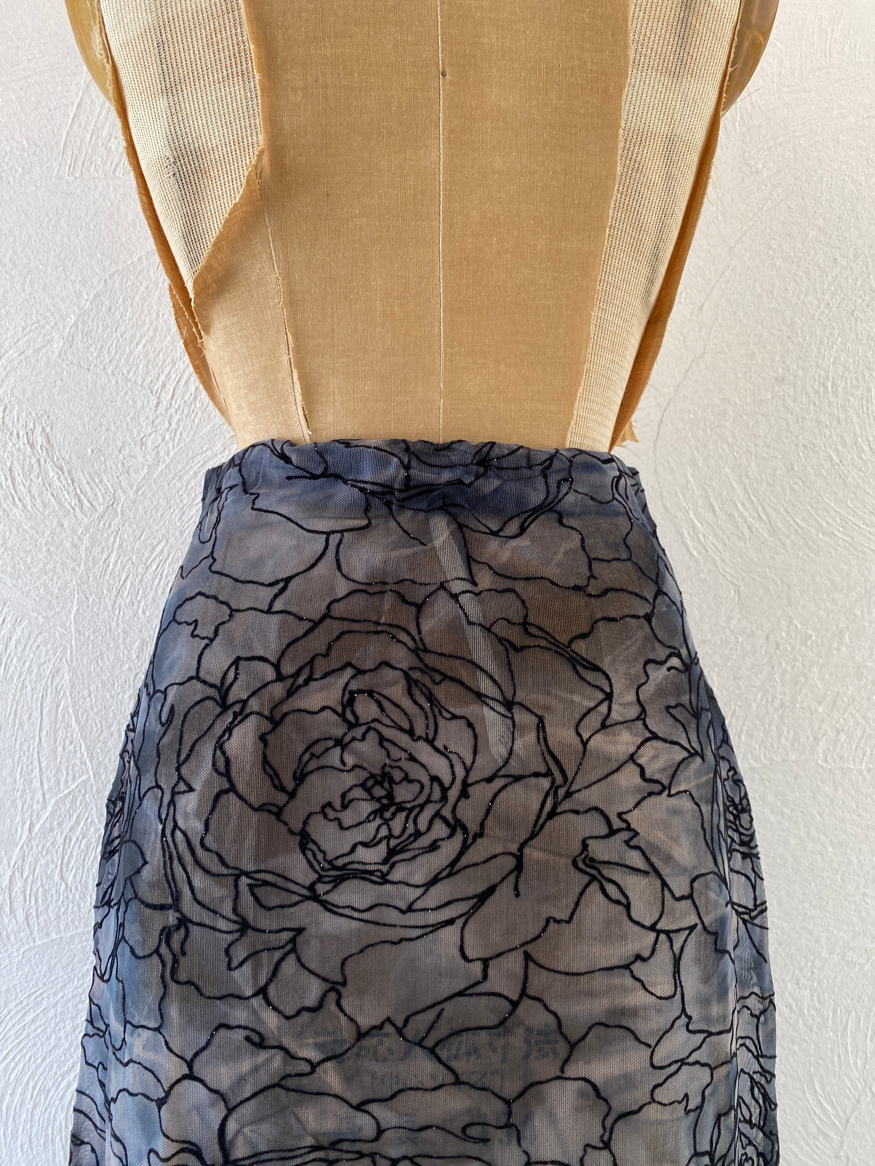 flocked flower mesh skirt